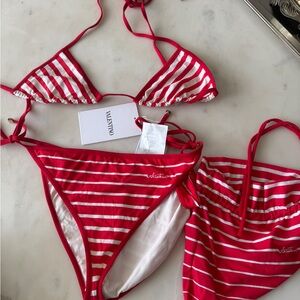 Valentino Striped Red and White Bikini
